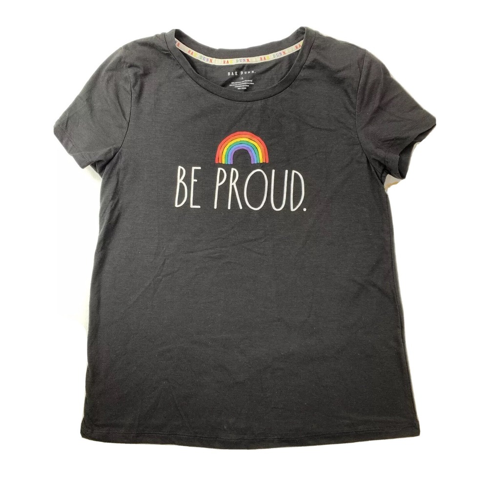 Rae Dunn Be Proud Rainbow Graphic Tee Black Slub T-Shirt Womens Large NEW NWT - Picture 10 of 12